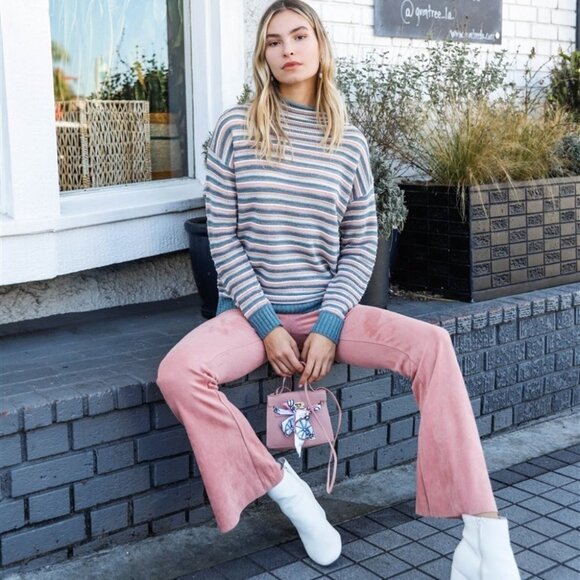 CASUAL DOLLZ Multi Color Woolen Striped Turtle Nec - Picture 3 of 7